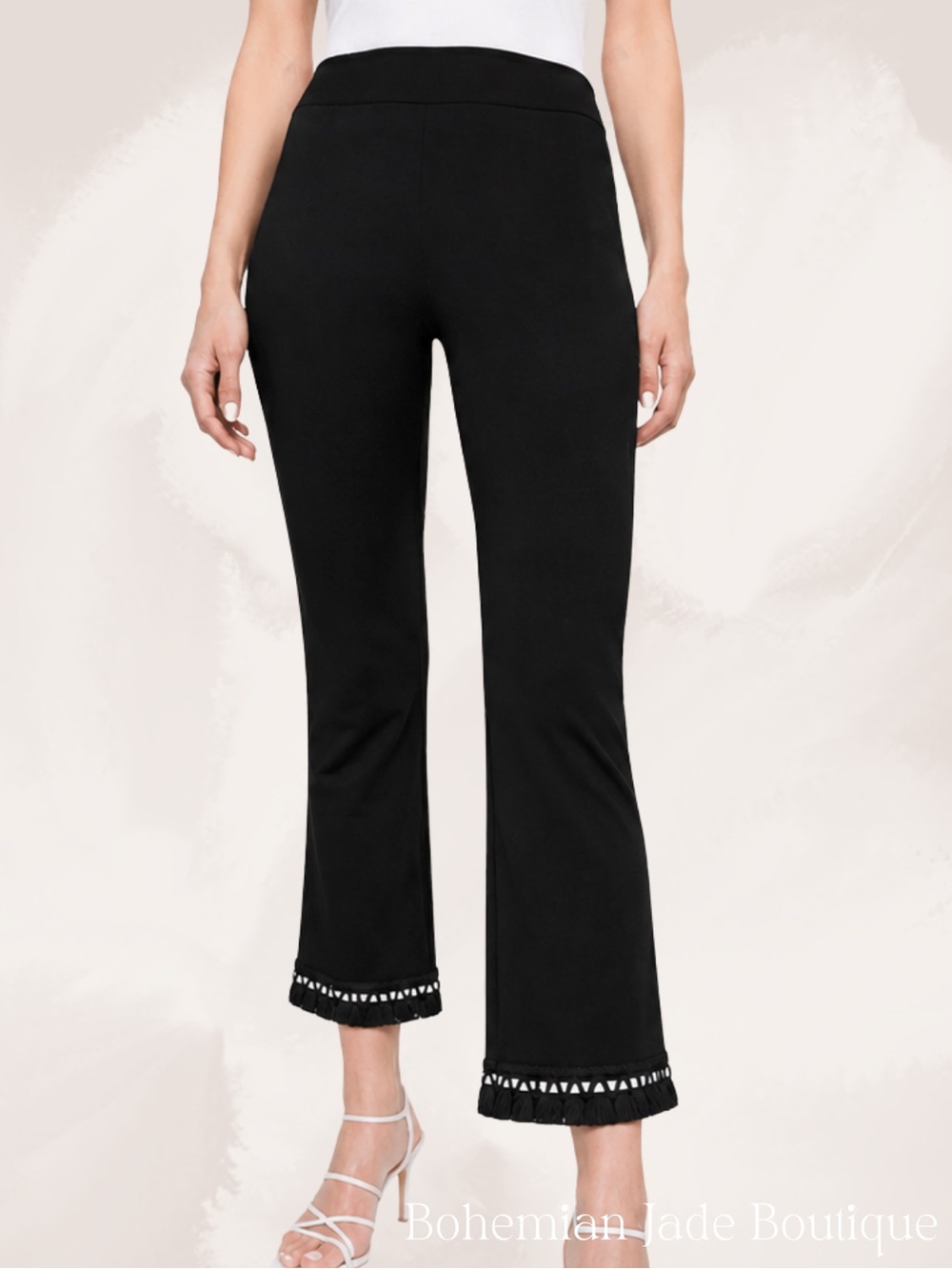 Calzedonia Black Cropped Flare Pants Women’s Medium Fringe Hem